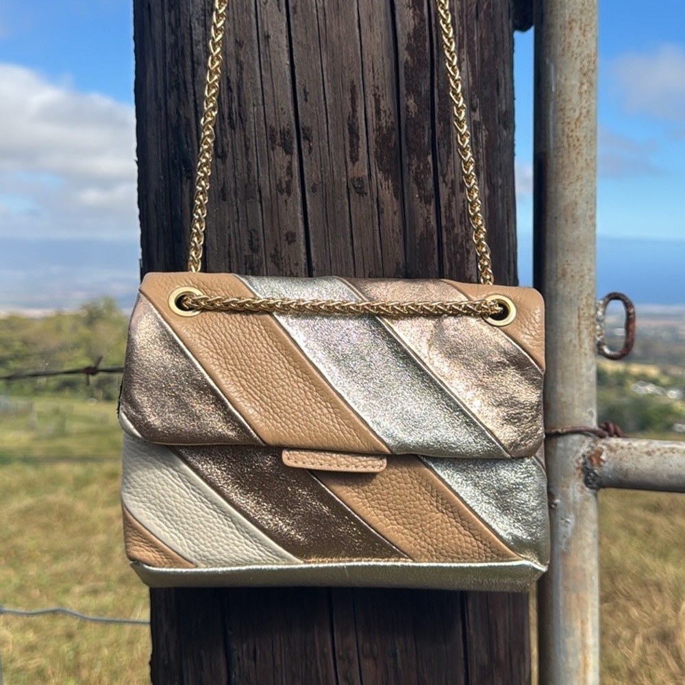 Borse in Pelle Leather Metallic Bronze Silver small Gold Chain Crossdody Clutch